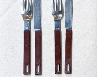 Vintage Boda Buffe Salad Servers: Stainless Steel & White Plastic
