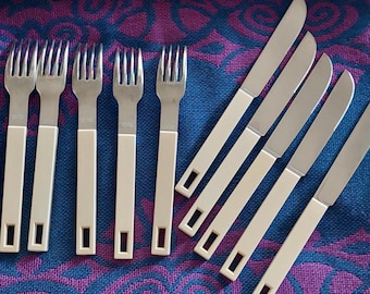 Vintage Boda Buffe Stainless Cutlery Set: Beige Handle Flatware
