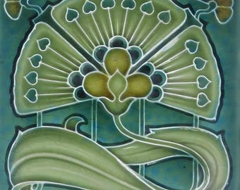 Art Nouveau väggkamin i keramik med kakel #0087