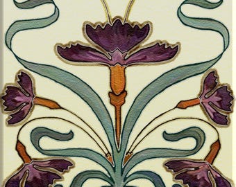 Chimenea de pared de cerámica Art Nouveau con azulejos #0171