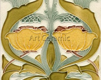 Camino da parete in ceramica Art Nouveau con piastrelle #0050