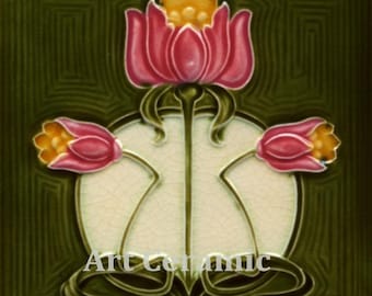 Art Nouveau Ceramic wall fireplace a tile #0045