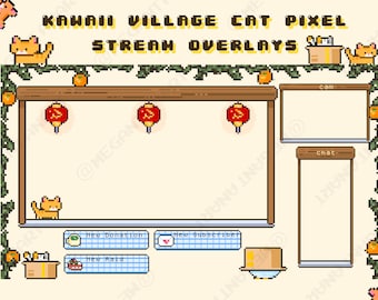 TWITCH オーバーレイ かわいいアニメーションピクセルアート 村猫ネコ ストリームオーバーレイ: Twitch、Trovo、Youtube ストリーミングオーバーレイ