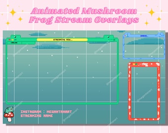 TWITCH オーバーレイ かわいいアニメーションピクセルキノコカエルストリームオーバーレイ：Twitch、Trovo、Youtubeストリーミングオーバーレイ