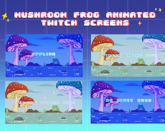 TWITCH ストリーム スクリーン かわいいアニメーション ピクセル マッシュルーム フロッグ ストリーミング スクリーン: Twitch、Trovo、Youtube ストリーミング スクリーン