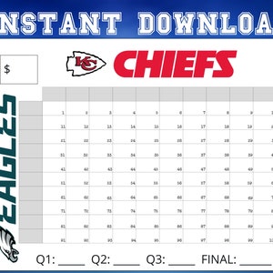 Printable Super Bowl Squares 100 Numbers Squares Game - Etsy Canada