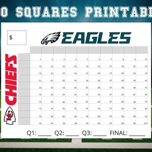 Printable Super Bowl Squares 100 Numbers, Squares Game, Superbowl LIX ...