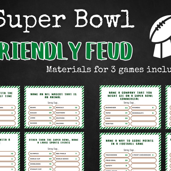 Football Party Friendly Feud Game, Printable SuperBowl Game, Chiefs vs Rams, Family Feud Quiz, Super Bowl Party Game