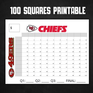 Printable Super Bowl Squares 100 Numbers, Squares Game, Superbowl LVIII ...