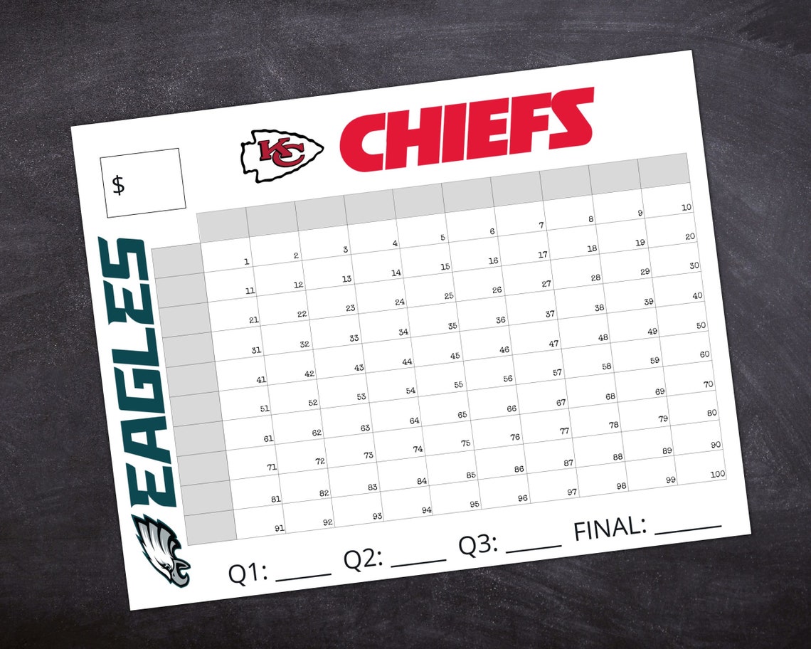 Printable Super Bowl Squares 100 Numbers Squares Game - Etsy Canada