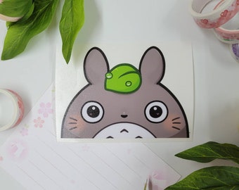 Cute Grey Leaf Bunny Peeking Vinyl Sticker