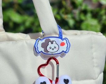 Llavero clásico de acrílico con forma de mosquetón de conejo blanco y caramelo Sakura