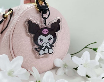 Cute Black Goth Bunny Epoxy Glitter Acrylic Keychain