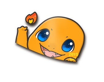 Cute Fire Dino Peeking Vinyl Sticker