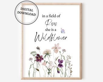 Girl Nursery Wall Art Print, Wild Flowers Print, Girl Bedroom Playroom Posters, Watercolour Botanical Girl Room Poster, DIGITAL DOWNLOAD