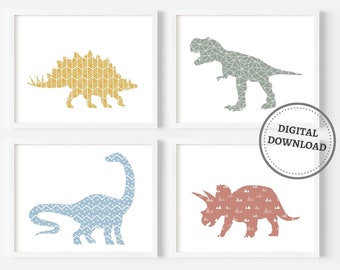 Huellas de dinosaurios, Conjunto de 4 arte de pared de guardería de dinosaurios, Decoración de pared de sala de juegos para niños, Habitación de niños pequeños Huellas de arte de dinosaurios, DESCARGA DIGITAL