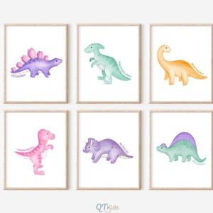 Dinosaur Prints, Girl Dinosaur Wall Art, Set of 6 Girl Dino Nursery Wall Prints, Girl Nursery Prints, Girl Playroom Prints, DIGITAL DOWNLOAD