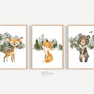 Woodland Nursery Prints, Boy Nursery Wall Art Prints, Set of 3 Woodland Animal Nursery Wall Art, Woodland Kids Room Decor, DIGITAL DOWNLOAD