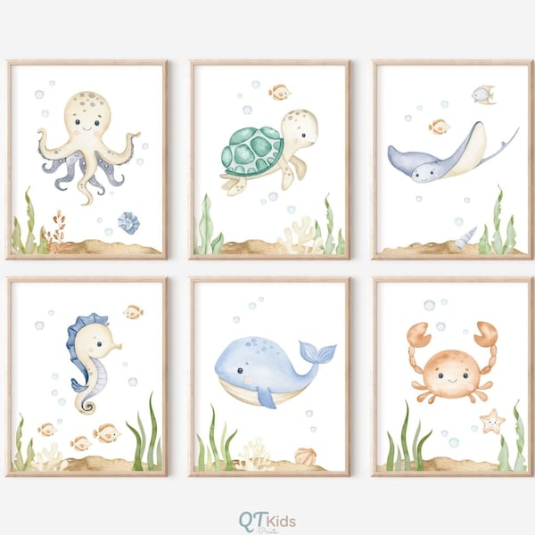 Under the Sea Nursery Prints, Nautical Ocean Animal Posters, Boy Nursery Prints Set, Sea Animal Wall Art, Playroom Decor, DIGITAL DOWNLOAD