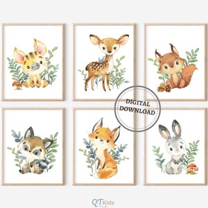 Woodland Animal Nursery Prints, Forest Animal Printable Wall Art, Woodland Nursery Decor, Gender Neutral Kids Room Wall Art DIGITAL DOWNLOAD