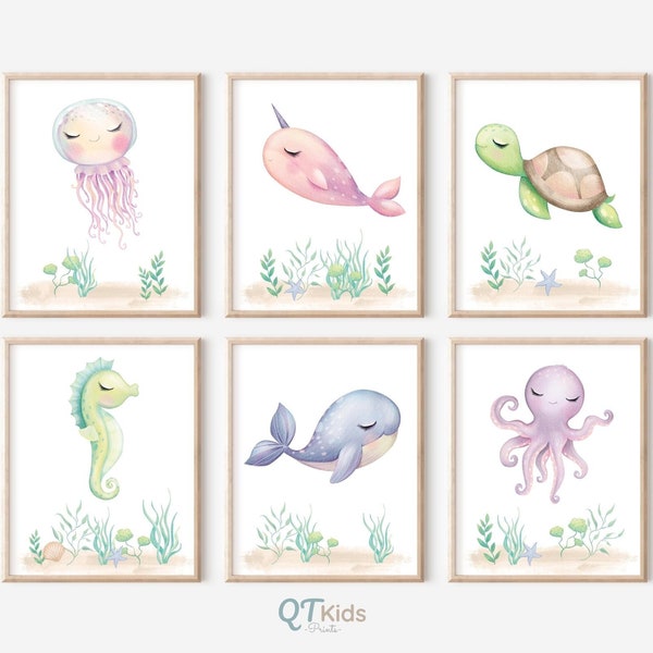 Nautical Nursery Decor | Under the Sea Wall Art Set | Ocean Nursery Prints | Sea Life Wall Art | Watercolour Marine Animal |DIGITAL DOWNLOAD