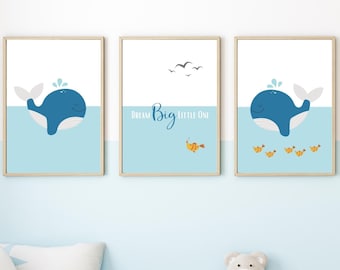 Whales Nursery Prints | Ocean Nursery Decor | Under the Sea Kids Rooms Wall Art | Gender Neutral Nursery Decor | Nautical |DIGITAL DOWNLOAD