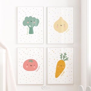 Arte de pared para guardería con verduras, lindas impresiones artísticas con verduras, decoración de pared para sala de juegos para niños, arte de pared Montessori para la escuela en el hogar, descargas digitales para habitación de niños