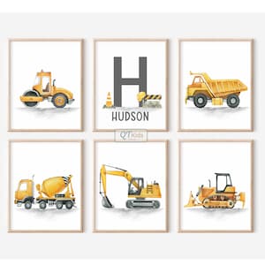 Personalized Truck Prints, Custom Name Construction Posters, Boy Room Wall Art, Playroom Decor, Vehicles Transport Prints, DIGITAL DOWNLOAD