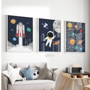 Stampe per l'asilo nido spaziale, poster del pianeta astronauta spaziale, arredamento della sala giochi dello spazio esterno, arte della parete stampabile della stanza del ragazzo, DOWNLOAD DIGITALE