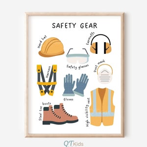 Construction Nursery Print, Toddler Boy Playroom Decor, Safety Gear, Kids Mechanic Montessori School Educational Poster, DIGITAL DOWNLOAD
