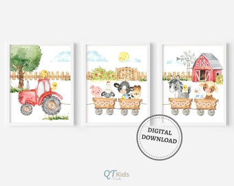 Bauernhof Kunstdrucke, Bauernhof Tier Kunstdrucke, Neutrales Kinderzimmer Wand Kunst Dekor, Bauernhof Kinderzimmer Dekor, Scheunenhof Tiere Drucke DIGITAL DOWNLOAD