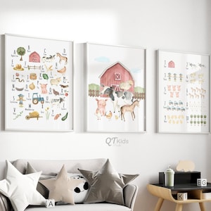 Bauernhof Alphabet Zahlen Prints, ABC Poster, Zahlen 1-10, Lernposter für das Vorschulalter, Spielzimmer Wanddekor, Kinderzimmer Prints DIGITAL DOWNLOAD