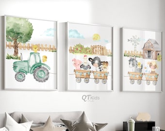 Farm Nursery Prints, Farm Animal Art Prints, Farm Boy Room Wall Art, Farm Decor, Barn Yard Animals, Farm Tractor Prints, DIGITAL DOWNLOAD