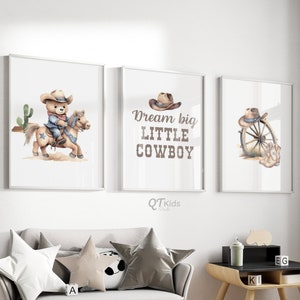 Cowboy Nursery Prints, Boy Room Printable Wall Art, Western Cowboy, Teddy Bear Riding on Horse, Playroom Wall Decor, DIGITAL DOWNLOAD