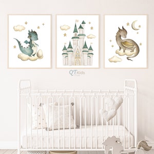 Dragon Nursery Print, Kids Playroom Dragon Decor, Boy Room Printable Wall Art, Toddler Room, Baby Dragon and Stars Prints, DIGITAL DOWNLOAD