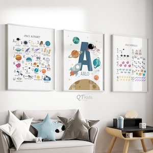 Outer Space Alphabet Numbers, Personalized Space Prints, Custom Name Astronaut Posters, Boy Room Printable Wall Art, DIGITAL DOWNLOAD