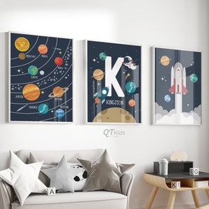 Space Nursery Prints, Personalized Space Astronaut Planet Posters, Outer Space Playroom Decor, Boy Room Printable Wall Art, DIGITAL DOWNLOAD