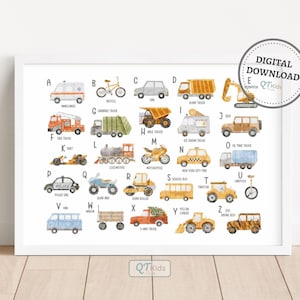 Láminas de transporte, láminas horizontales de vehículos, arte mural para sala de juegos infantil, decoración infantil, pósteres de aprendizaje para el aula, descarga digital
