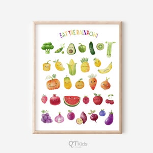 Cartel de frutas y verduras, impresión Eat the Rainbow, arte de pared imprimible para sala de juegos para niños, impresión educativa en el aula de nutrición alimentaria DESCARGA DIGITAL