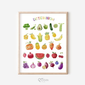 Fruits Vegetables Poster, Eat the Rainbow Print, Kids Playroom Printable Wall Art, Food Nutrition Classroom Education Print DIGITAL DOWNLOAD image 1