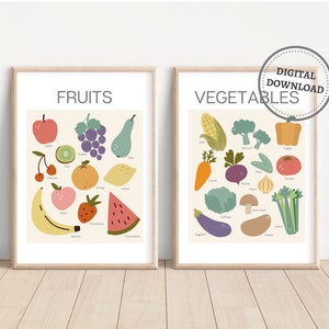 Fruits Vegetables Educational Prints, Classroom Printable, Learning Posters, Kids Room Wall Art, Home School Posters Prints DIGITAL DOWNLOAD