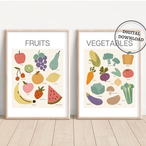 Obst Gemüse Lernposter, Klassenzimmer druckbar, Lernposter, Kinderzimmerwandkunst, Hausschulposter Drucke DIGITALER DOWNLOAD