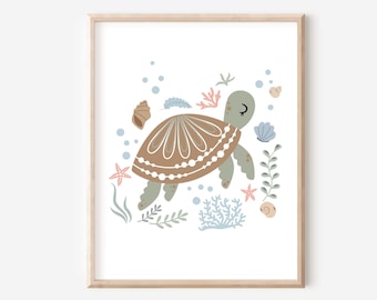 Nautical Ocean Animal Poster, Sea Turtle Nursery Print, Sea Animal Wall Art, Ocean Nursery Decor, Playroom Wall Art Print, DIGITAL DOWNLOAD