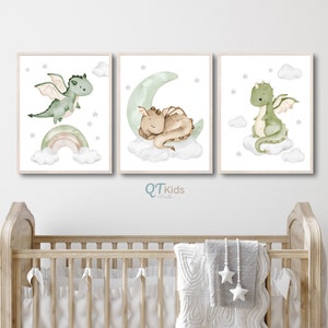 Dragons Nursery Prints, Boy Room Wall Art, Fairytale Playroom Decor, Baby Dragon Kids Room Prints, Green Dragon Posters,  DIGITAL DOWNLOAD
