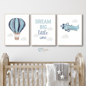 Airplane Boy Room Wall Art, Air Transport Nursery Prints, Dream Big Little One, Toddler Playroom Decor, Set of 3 Prints, DIGITAL DOWNLOAD