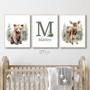 Impresiones del bosque, arte de pared imprimible de la guardería del nombre del bebé personalizado, decoración de la sala de juegos de la guardería del niño, arte de la pared del animal del bebé del bosque DESCARGA DIGITAL