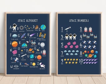 Space ABC Number Prints, Solar System Printable Wall Art, Alphabet Learning Posters, Montessori Prints, Homeschool Prints DIGITAL DOWNLOAD