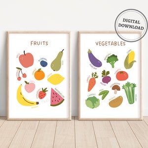 Impresiones educativas de frutas y verduras, imprimibles en el aula, carteles de aprendizaje, arte de pared de la habitación para niños, impresiones de carteles de la escuela en el hogar DESCARGA DIGITAL