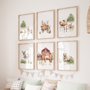 Impresiones de animales de granja, arte de pared imprimible de vivero de granja, decoración de sala de juegos de granja, impresiones de animales de granero, arte de pared de habitación para niños, DESCARGA DIGITAL