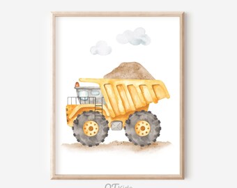 Construction Truck Print, Watercolour Dump Truck Wall Art, Boy Nursery Print, Playroom Construction Decor, Transport Print, DIGITAL DOWNLOAD